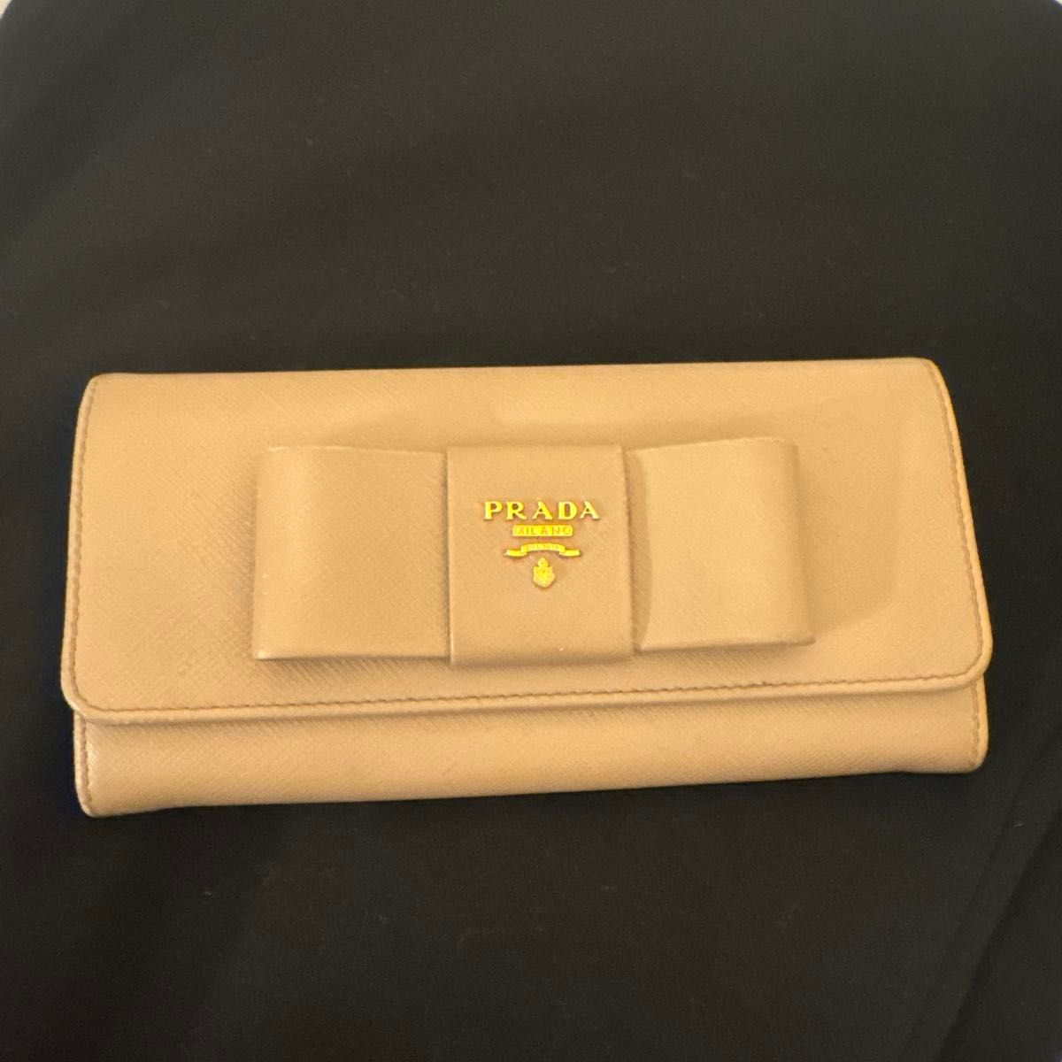 PRADA Prada Saffiano Ribbon Long Wallet Beige, without pass case