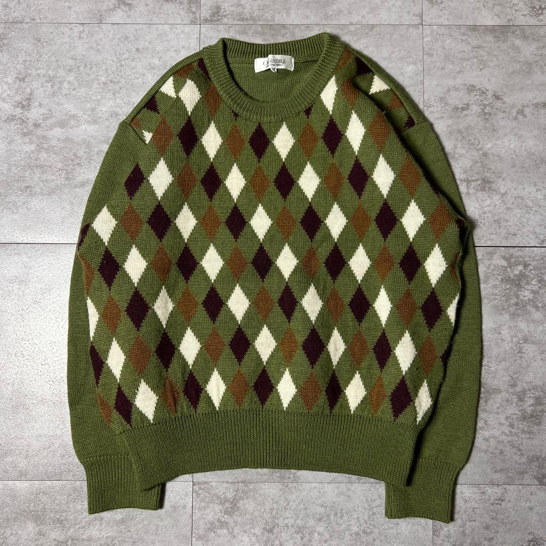 稀有90s Crocodile阿盖尔图案针织毛衣M