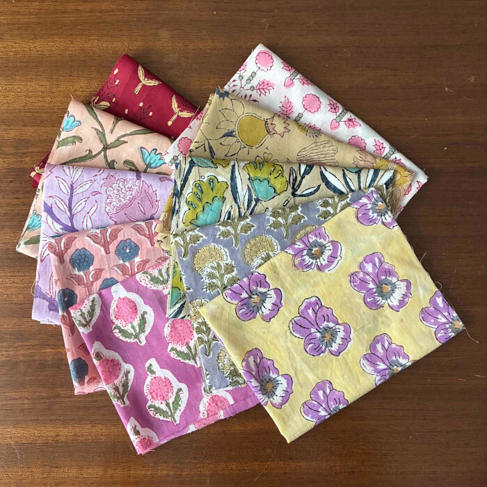 印度 块印布料 迷你裁片10枚套装 第078期 暖色系 面料 边角料 IF0355