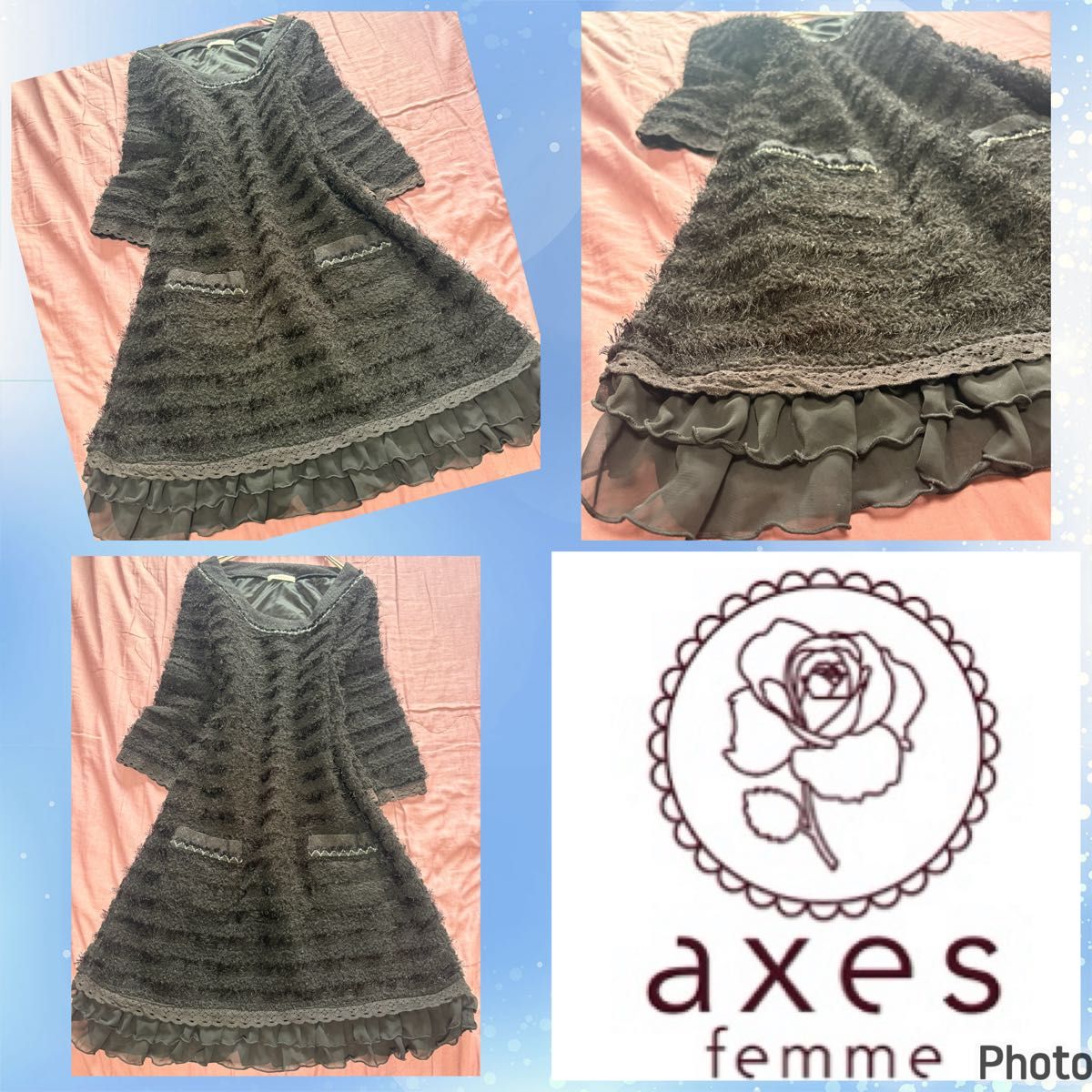 アクシーズファム★ポケット★丸首★ボーダーデザインニットOP★萌え系★森ガール★ フェアリーグランジ axes★y2k お嬢様 姫
