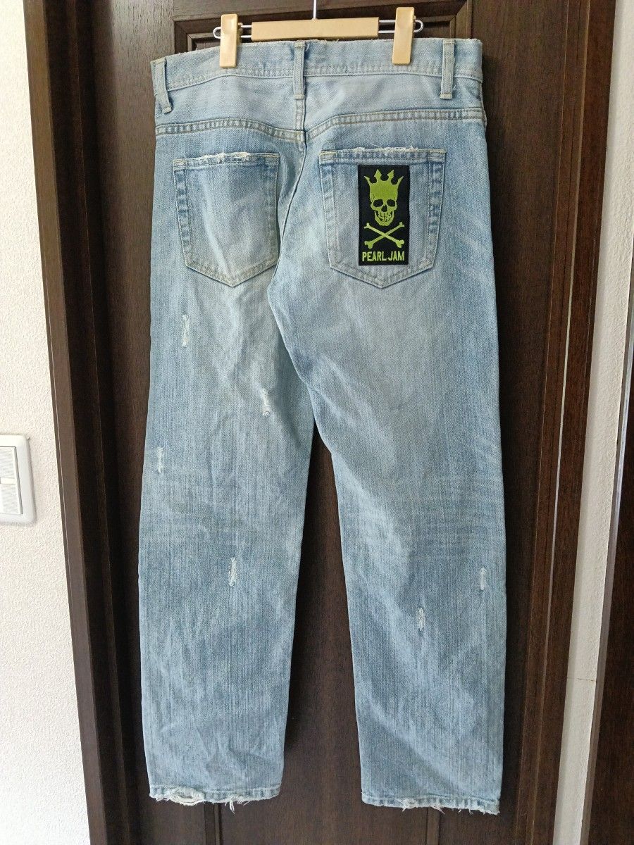 GUELLMUSTARD 损旧处理 直筒牛仔裤 PEARL JAM 骷髅标志