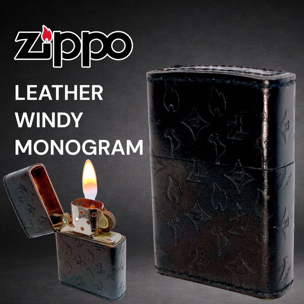 Zippo Zippo Zippo皮革黑白windy油打火机黑Zippo吸烟具吸烟商品真皮黑色收藏