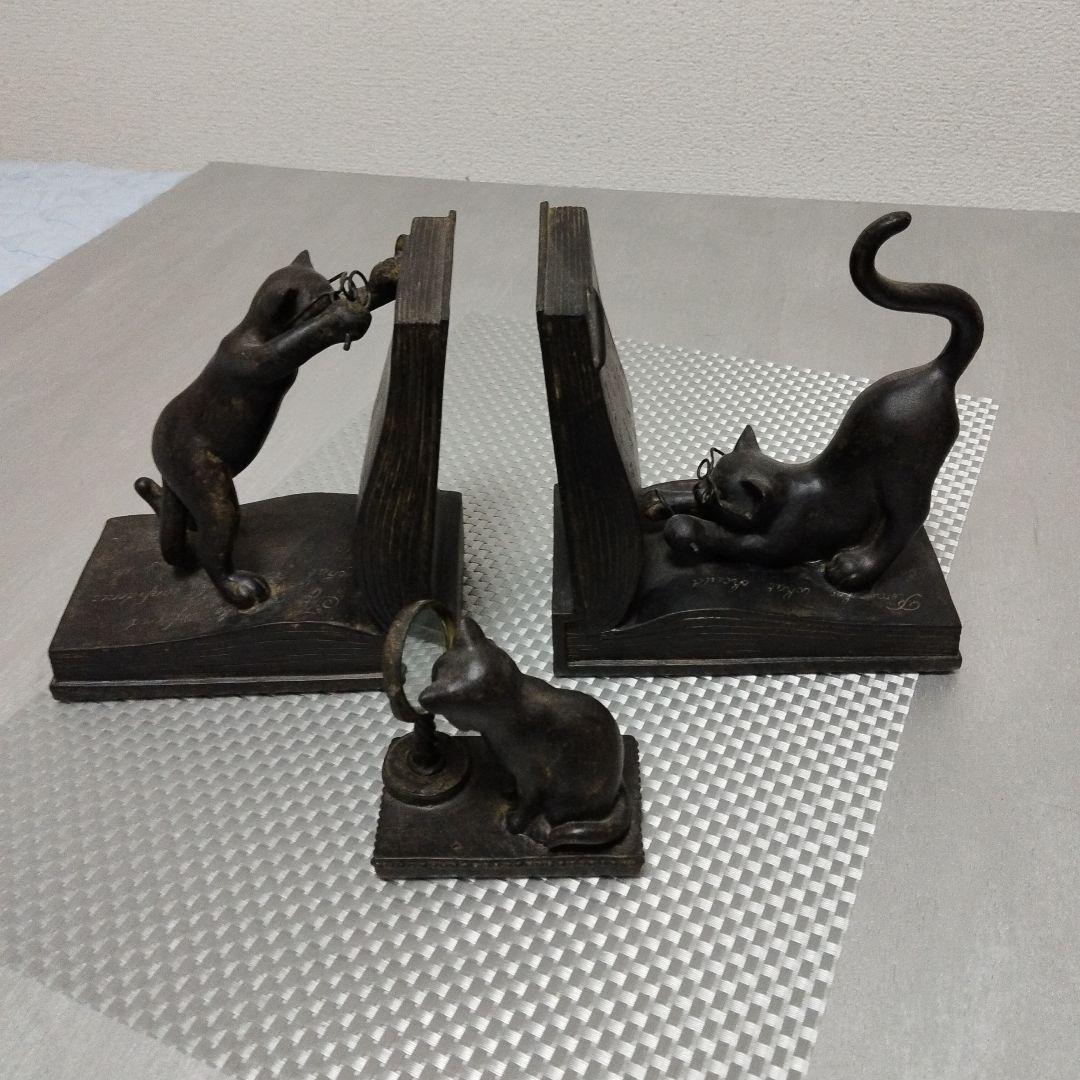 Antique-Style Cat Bookends (2) & Ornament (1), 3-Piece Set