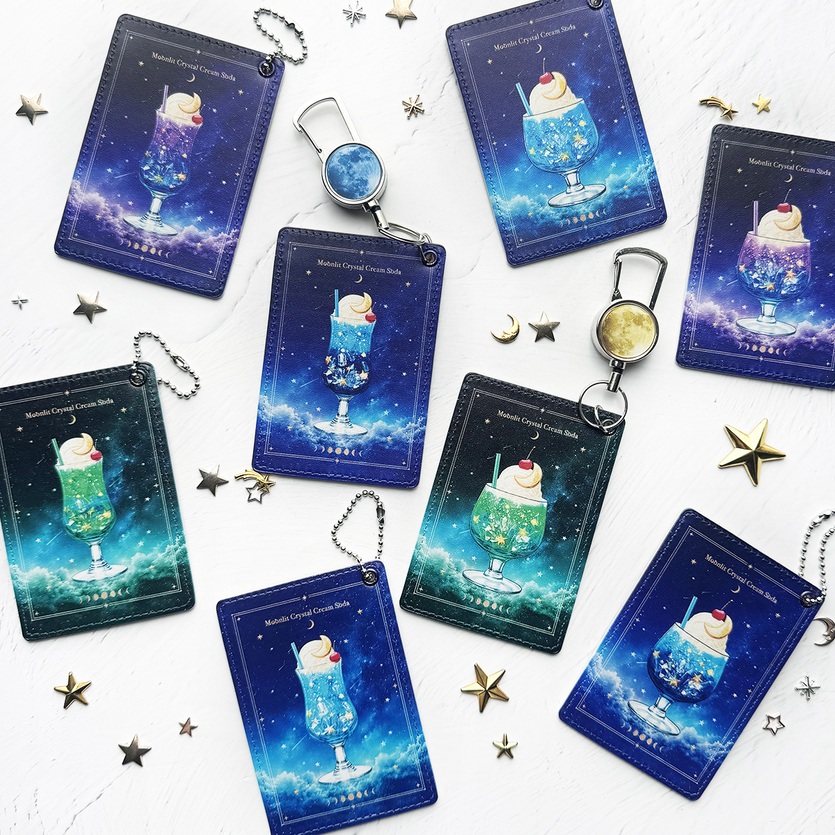 星空与矿物主题的奶油苏打图案护照夹/带伸缩挂绳 / 定期票套 ID卡套