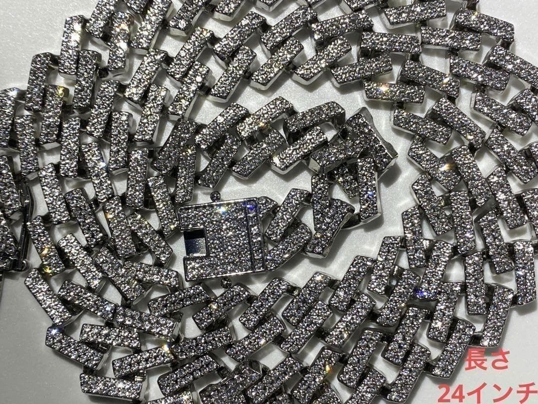 迈阿密古巴链 宽度 15mm 24英寸方形立方氧化锆钻石 银色 LEX 男士项链 女士项链