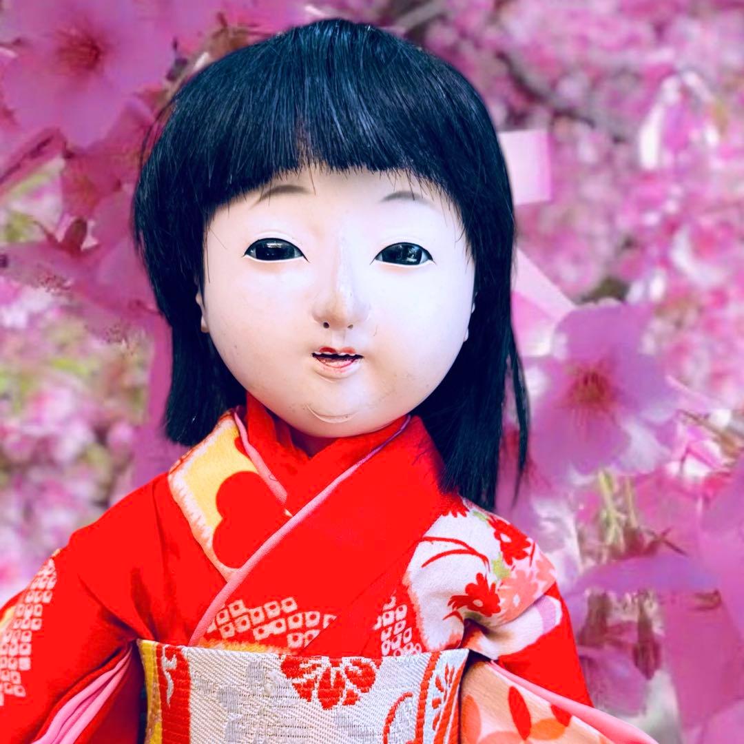 市松人形 明治〜大正时代 1868–1926年 三折 奥龙斋 花月 缩缅和服
