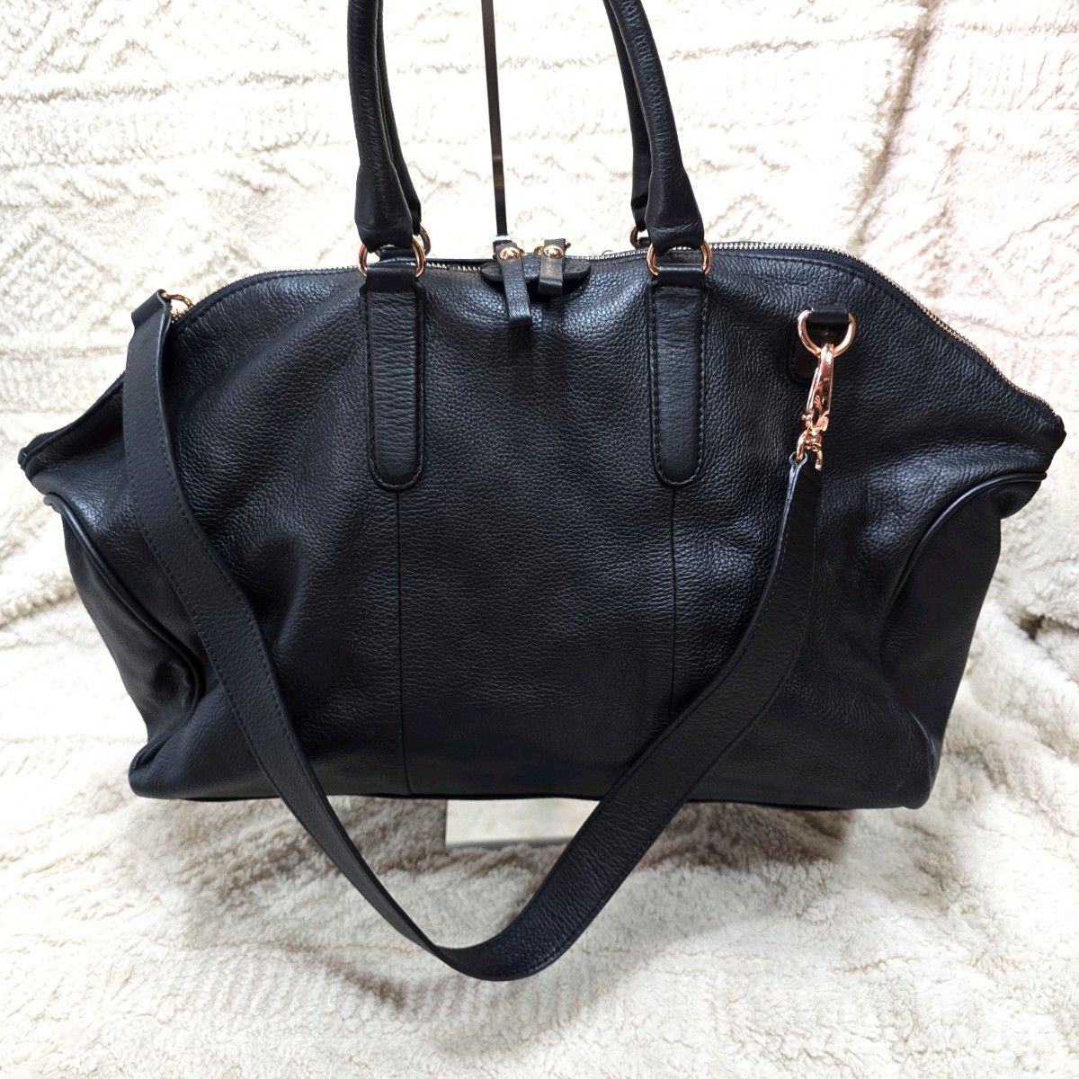Repetto Shoulder Bag Boston Bag Leather Large Capacity 2-Way Black