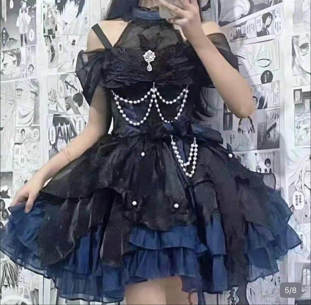 偶像服装哥特萝莉洛丽塔连衣裙裙子黑色海军蓝