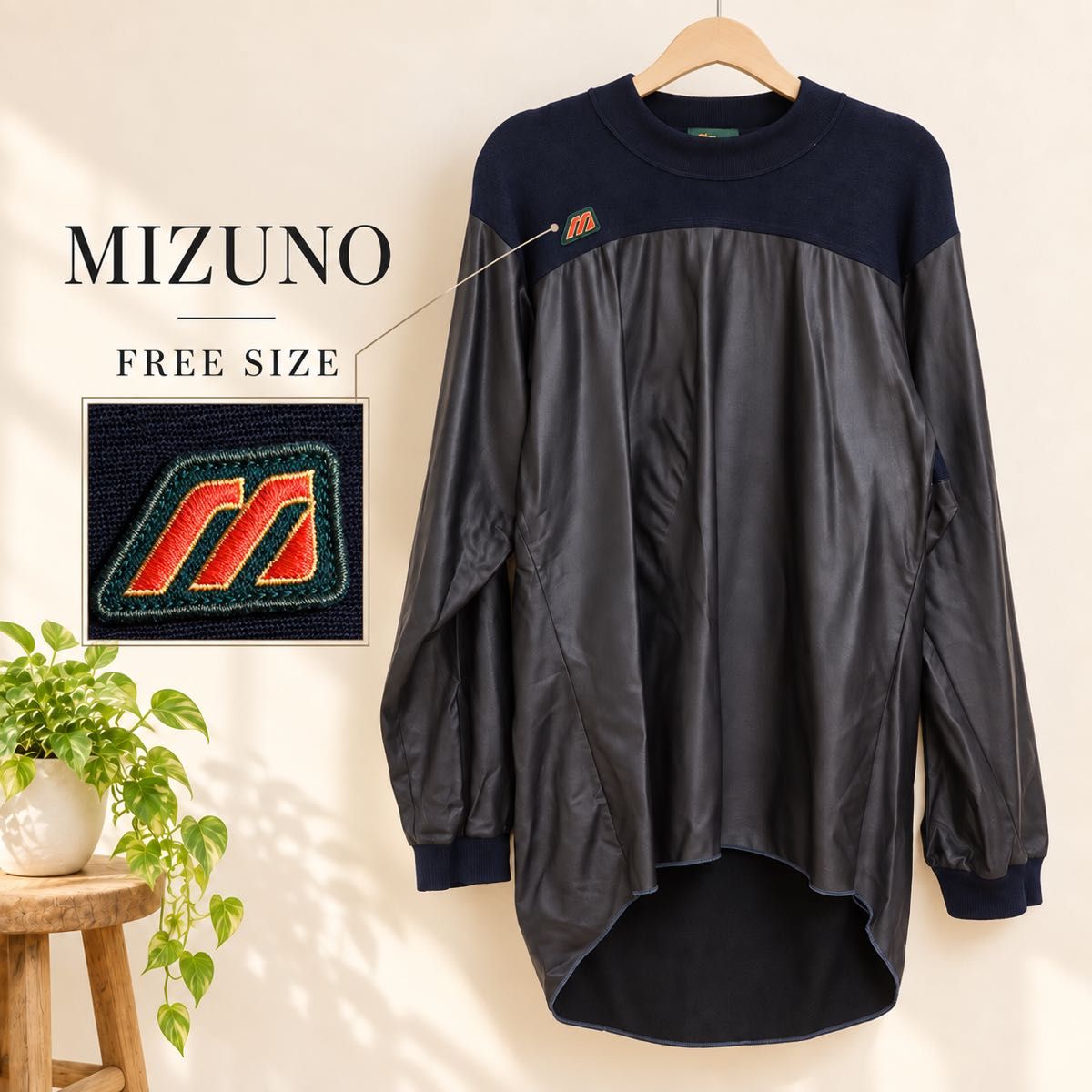 Excellent condition MIZUNO long-sleeve training pullover tracksuit in navy, free size.