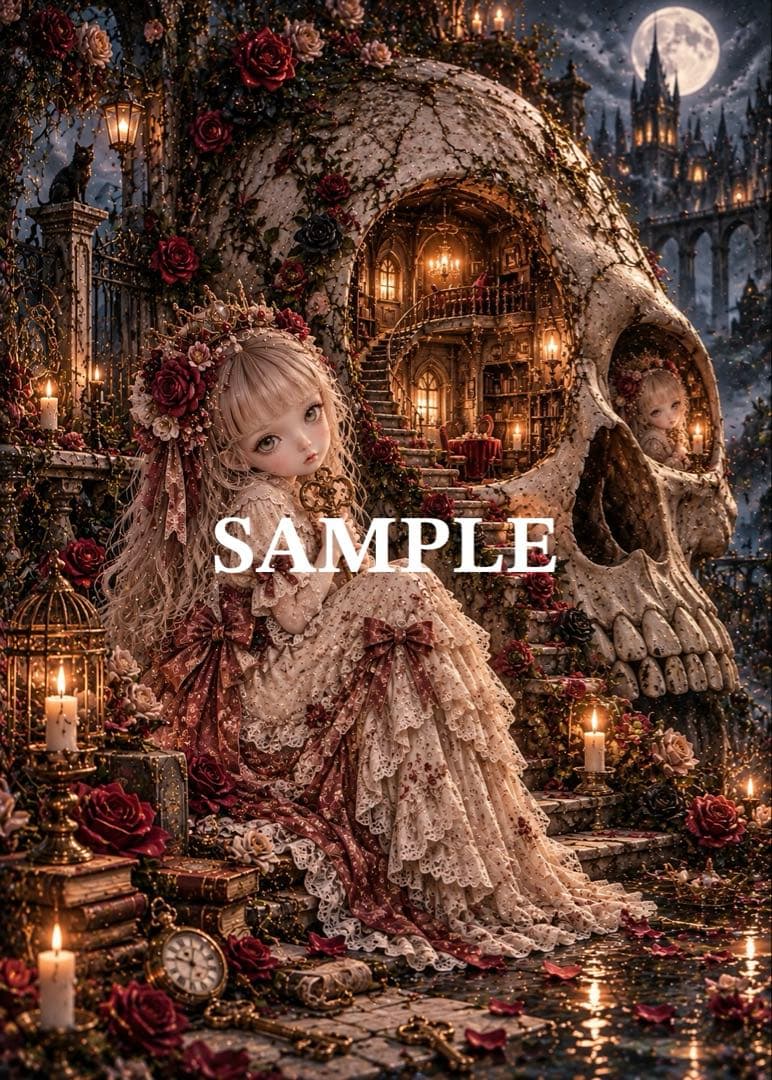 Home Inside a Skull Dark Fantasy Black Rose Doll Girl Gothic 2L Size Art