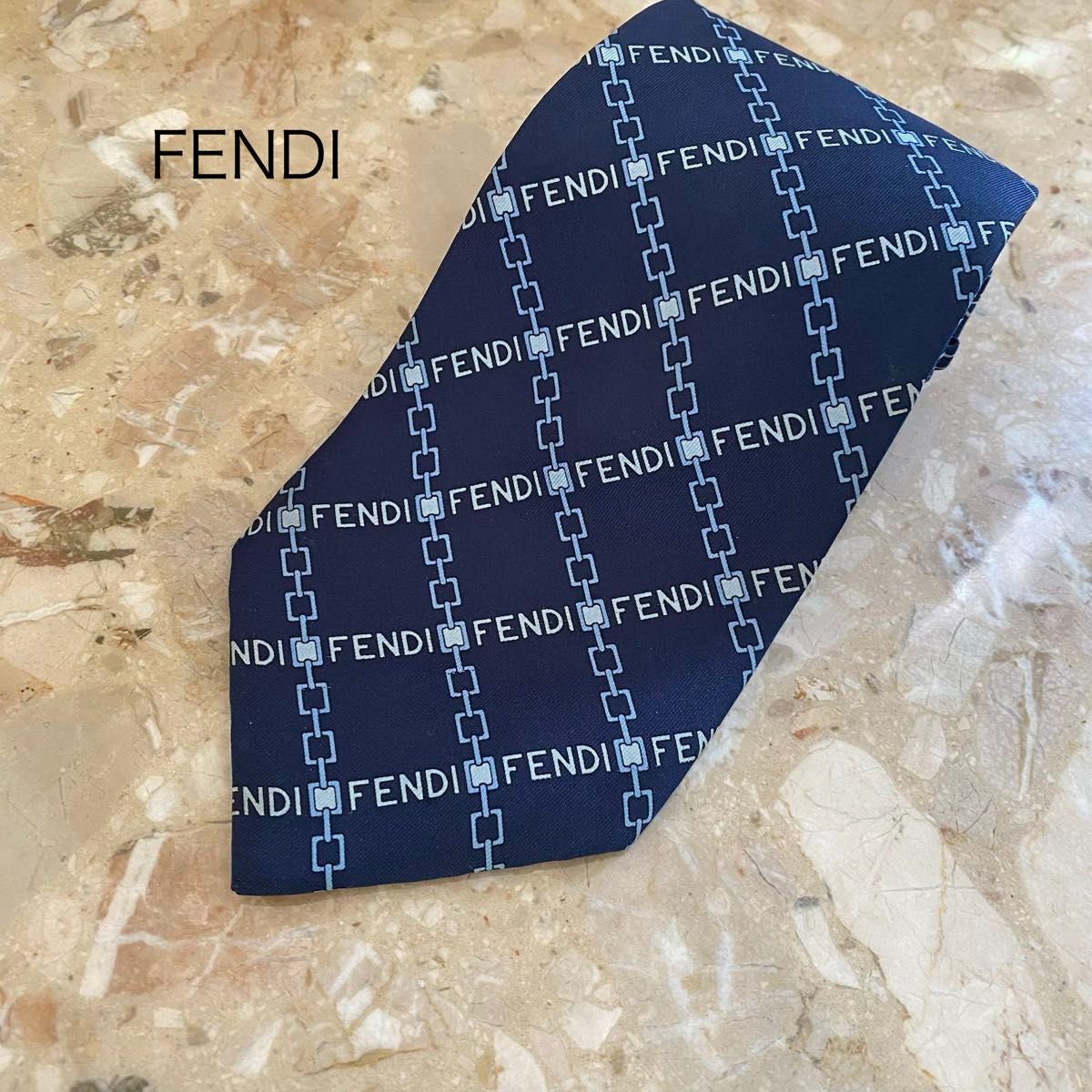 芬迪 FENDI 领带 链条纹 海军蓝 丝绸