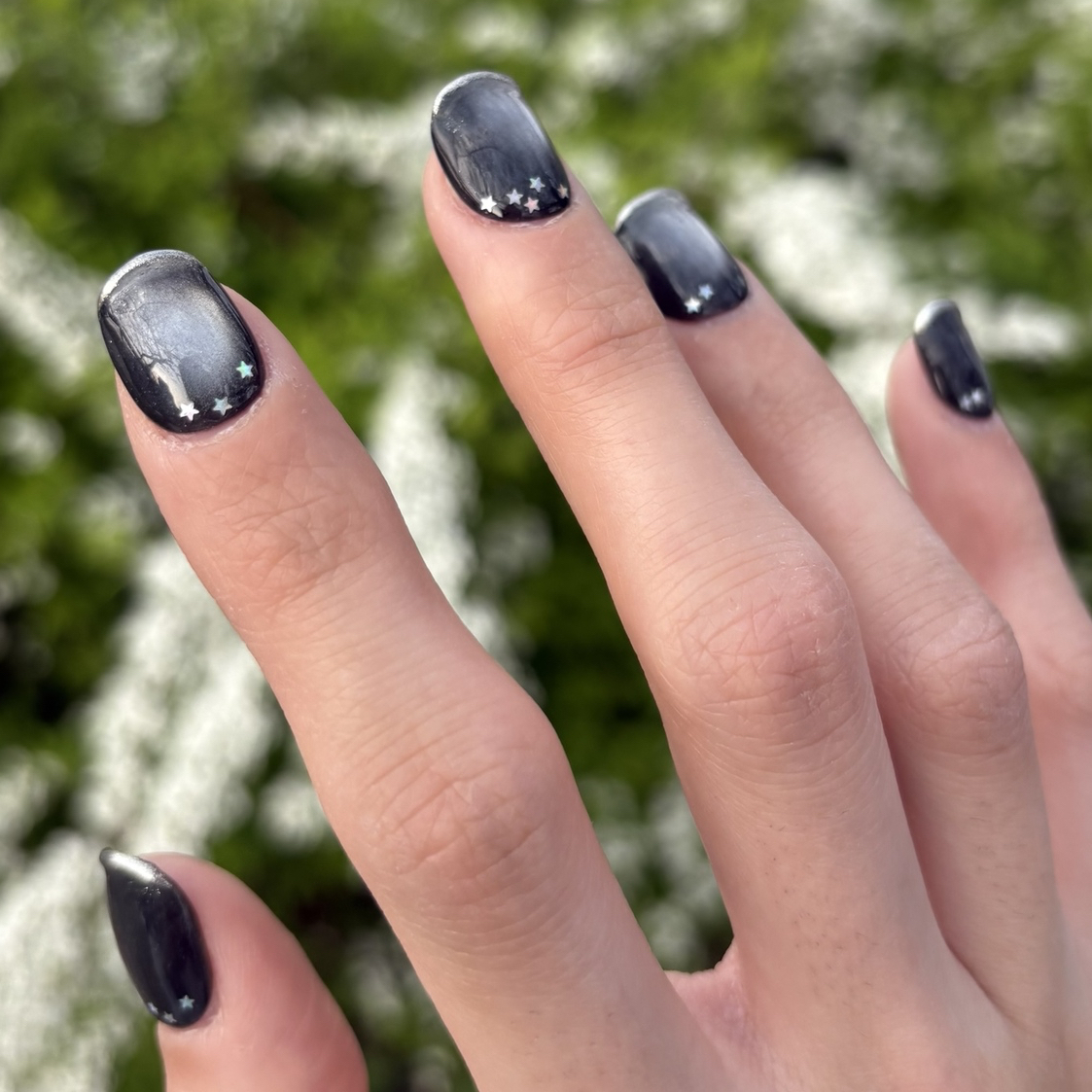 Black & Silver and Navy & Gold Magnetic Starry Nail Tips, Summer Nails, Korean Style, Stars, Magnetic Night Sky Nails, Elegant Nails