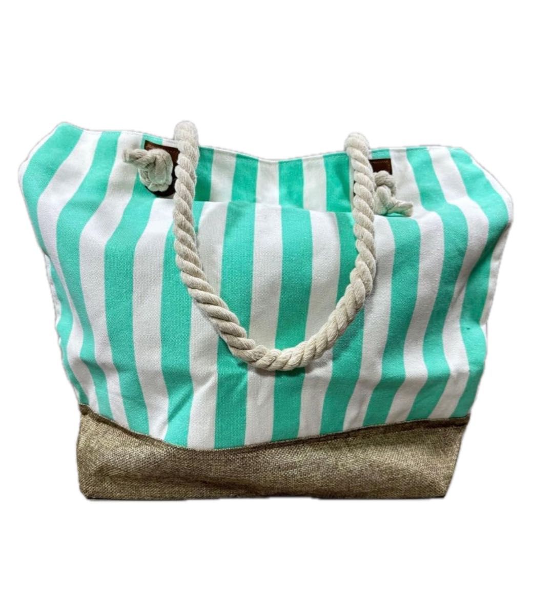 Striped Tote Bag, Marine Style, Canvas Material, Rope Handle