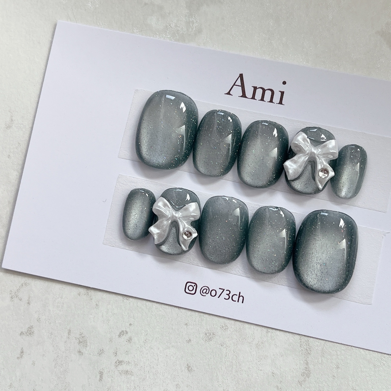 Nail tips * Green, green, flash magnet, pearl ribbon, favorite color, girly, Korean, TWICE, Mina