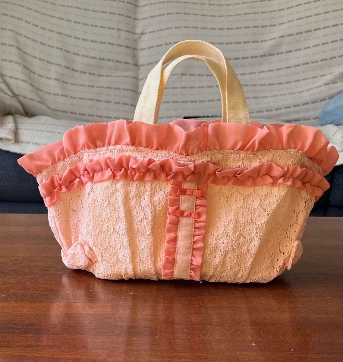 Pink Mini Tote Bag with Frills, Lace, and Ribbon