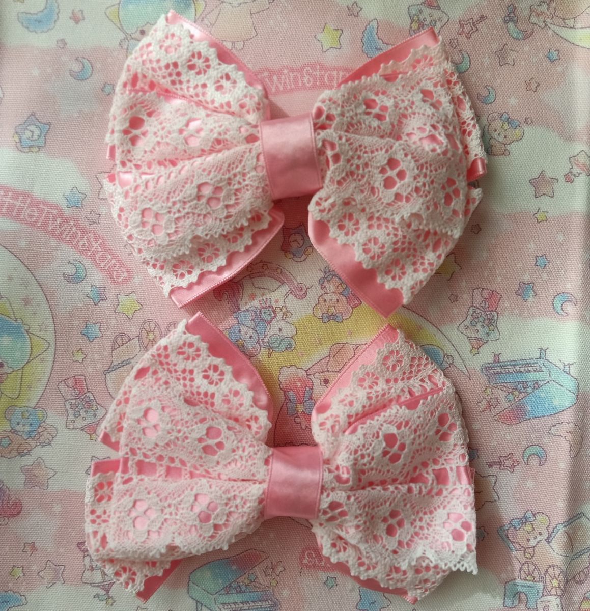 Angelic Pretty 蝴蝶结发夹 2件套 粉色 蕾丝