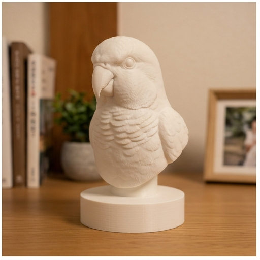 【可订制】鹦鹉的3D打印胸像白PLA雕刻装饰品室内装饰