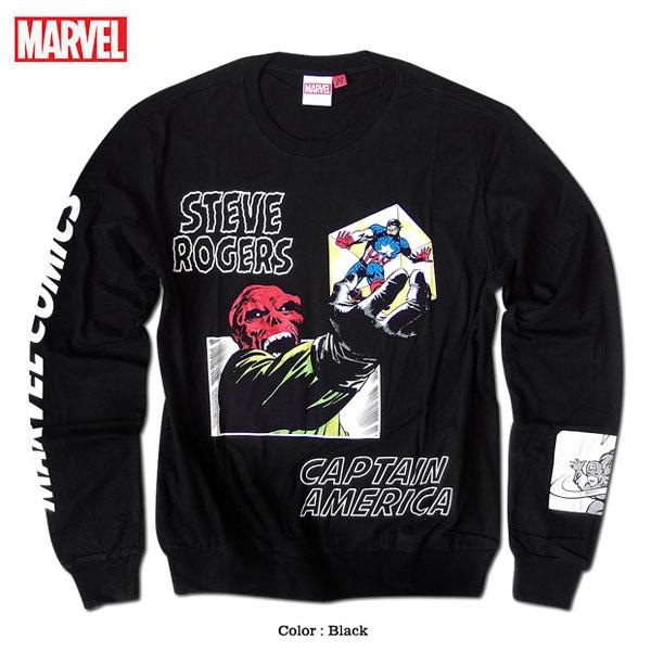 MARVEL マーベル キャプテンアメリカ アメコミ ロンT プリント 長袖 ロングスリーブ Tシャツ グッズ リブ付き ブラック