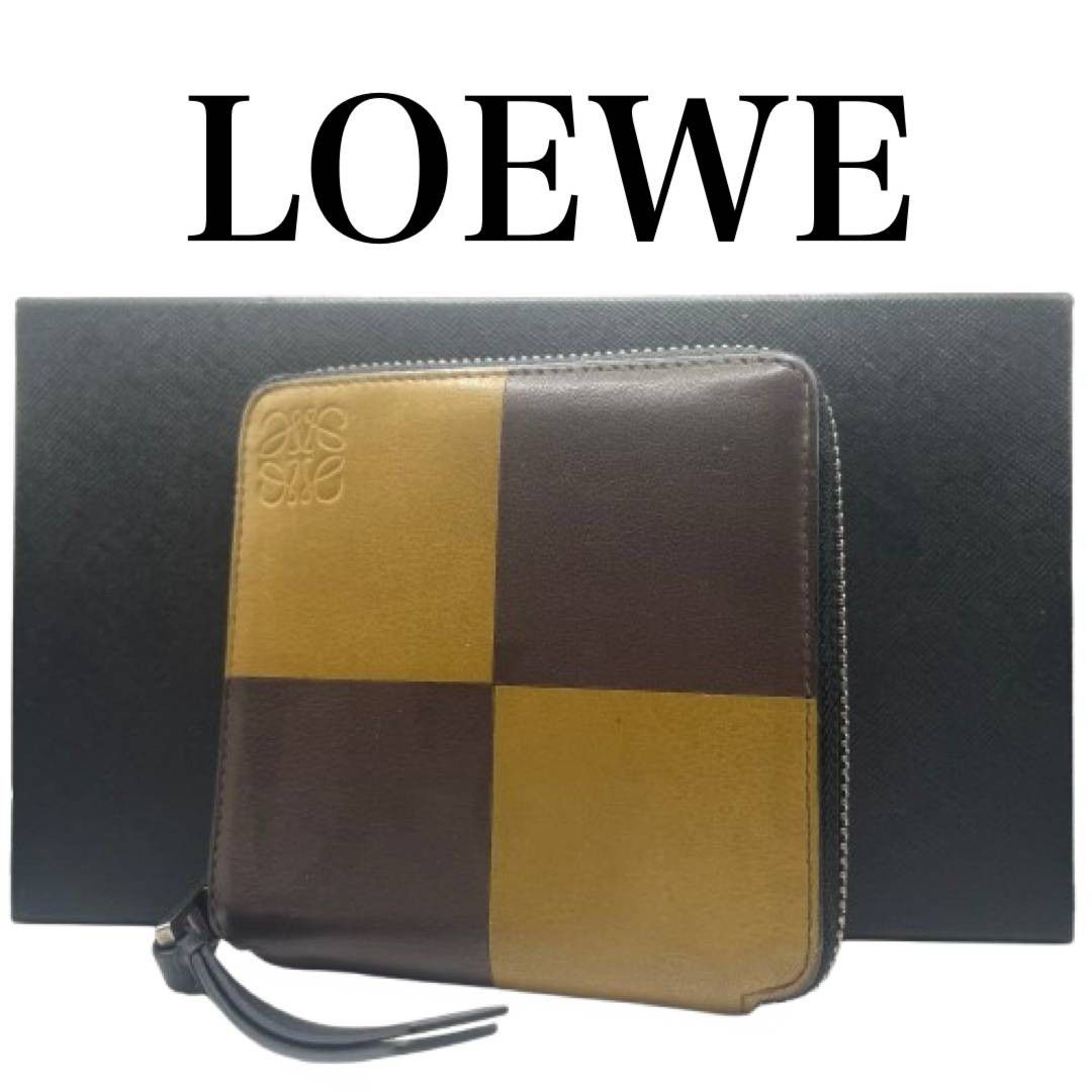 罗意威 LOEWE 圆形拉链钱包 硬币袋 卡包 双色 小牛皮 男女通用