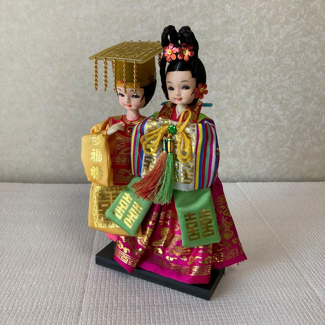 TS12 Korean Traditional Wedding Dolls Couple Chima-chogori Ornament Lucky Gift Bride and Groom Folk Art