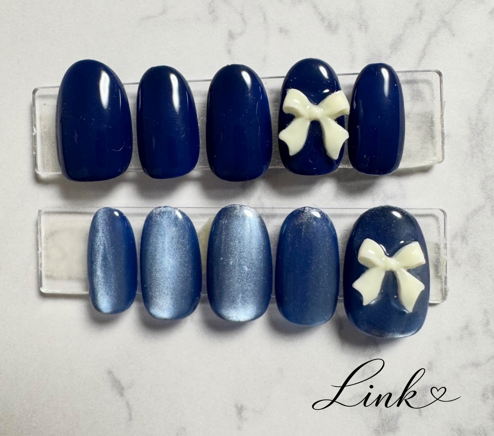 In-stock navy blue, magnet blue ribbon nail tips