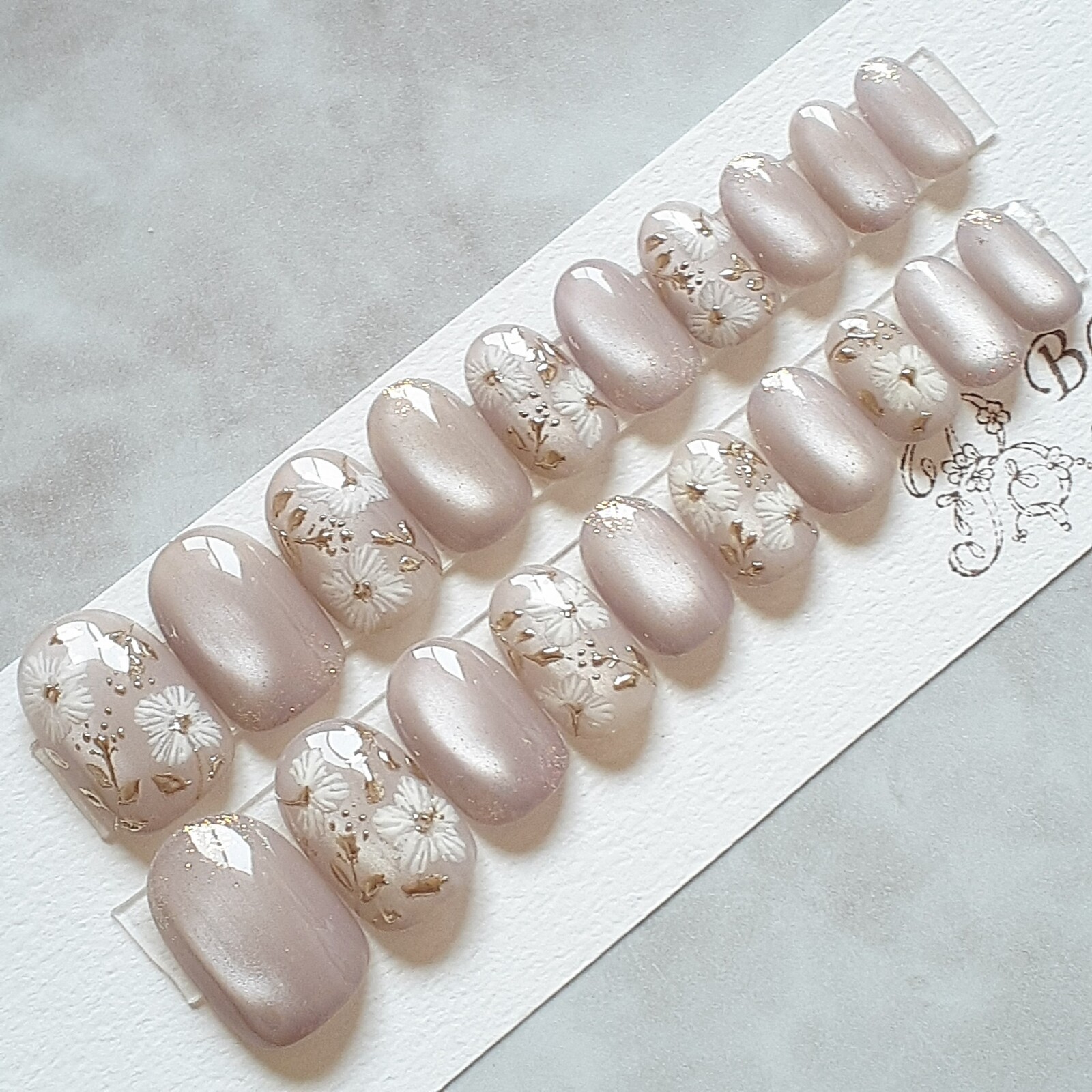 In-Stock, All Sizes: Iris Mist Smoky Purple Micro-Particle Magnet Embroidered Nail Tips – Set of 20 for Both Hands, Short Oval Shape, No Measurement Required