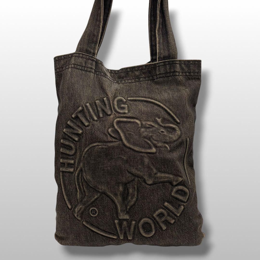 HUNTING WORLD Hunting World Tote Bag Denim Big Logo Elephant Black