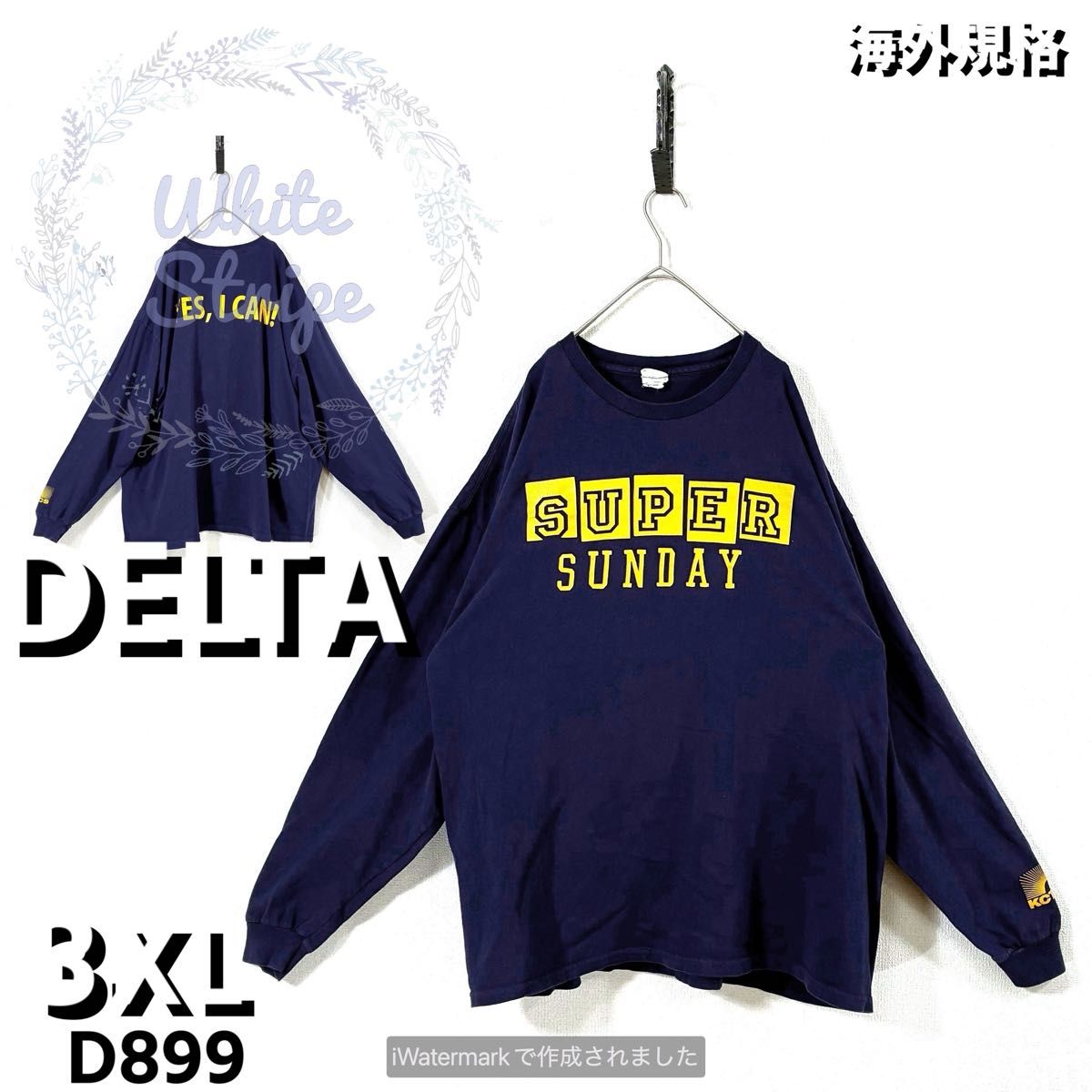 DELTA长袖T恤 D899〇 大号深藏青色海军蓝 3XL 美国二手古着