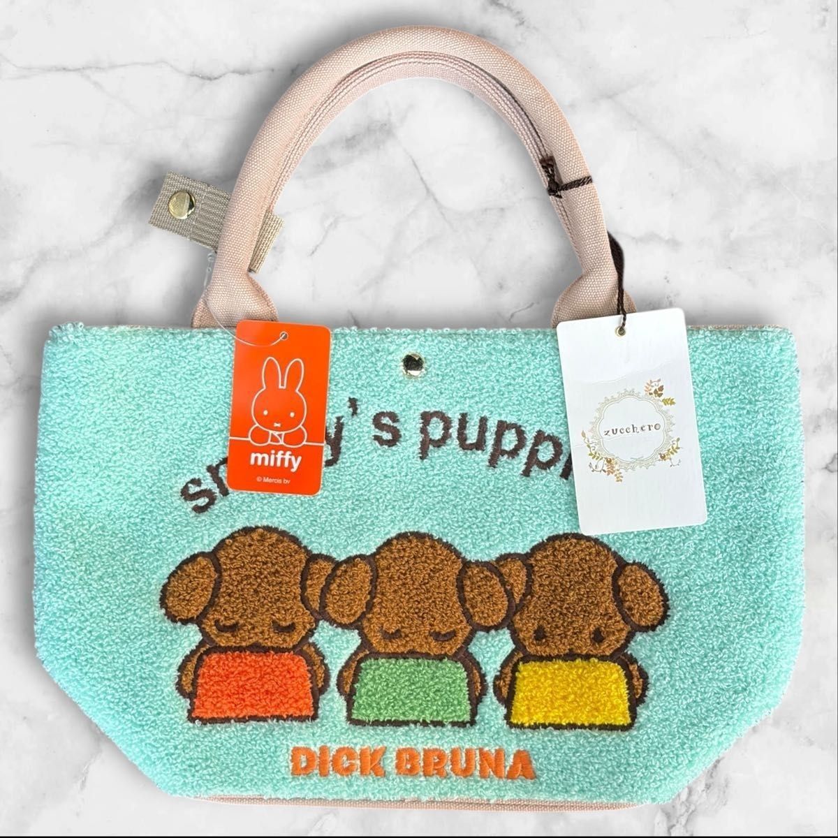 Zucchero×miffy 刺绣迷你托特包 Snuffy Puppy 薄荷色 全新带吊牌 Zucchero