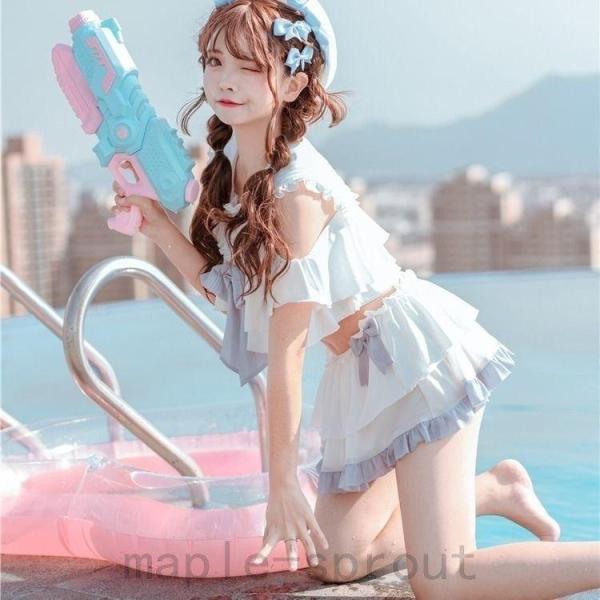 New Sailor Suit Swimsuit Cute Yume Moe Cosplay Harajuku Style Swimsuit Student Girl Pants Included 2-Piece Set