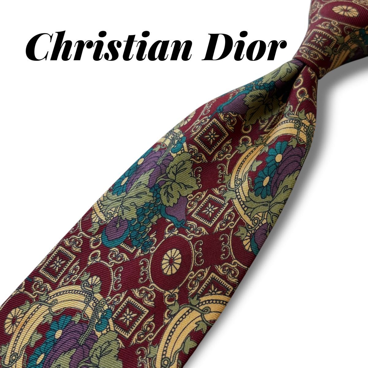 Christian Dior 克里斯汀·迪奥 领带 棕色系 满印图案 法国制造 100%丝绸