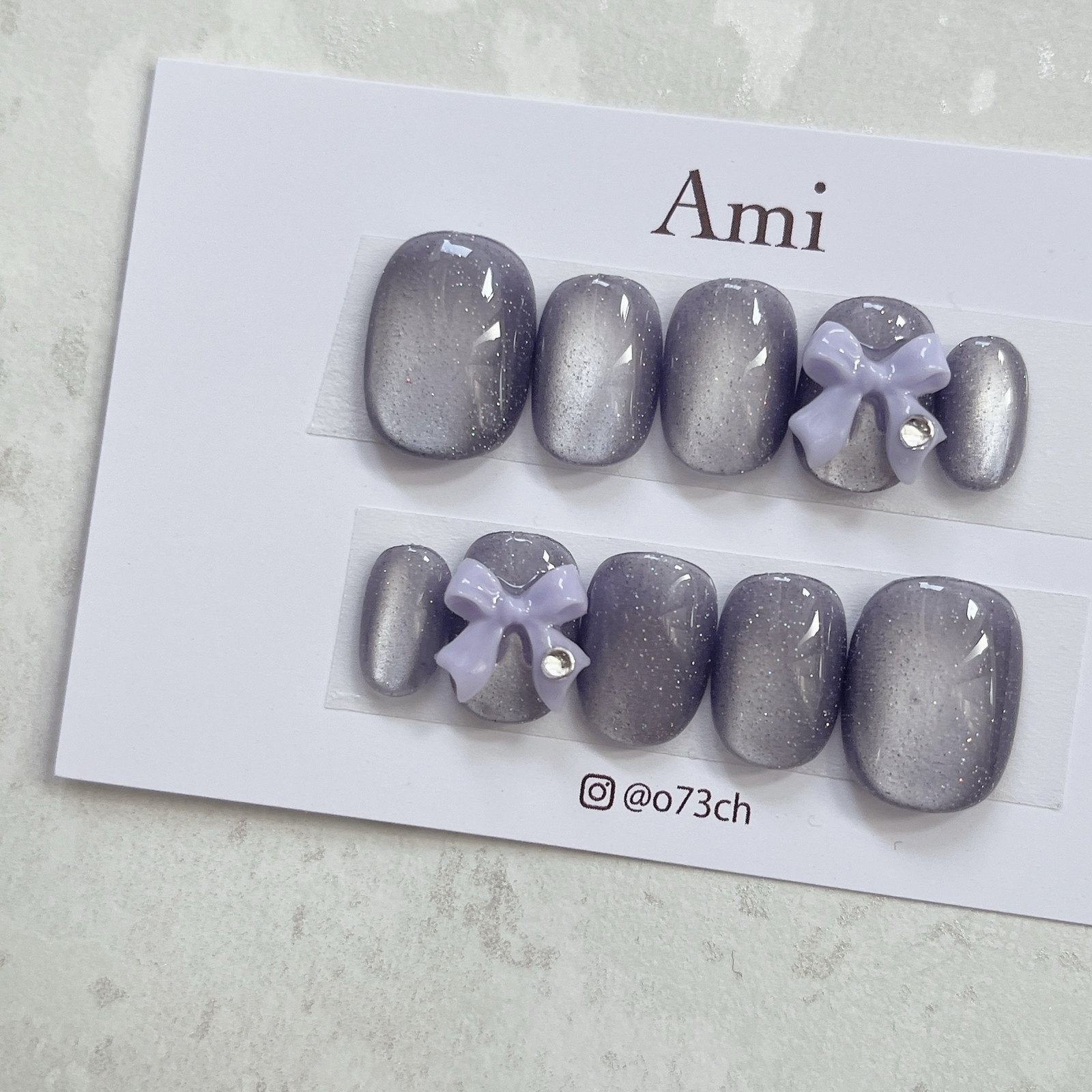 Nail tips * Purple, flash magnet, pearl ribbon — favorite color, girly, Korean style, TWICE, Sana