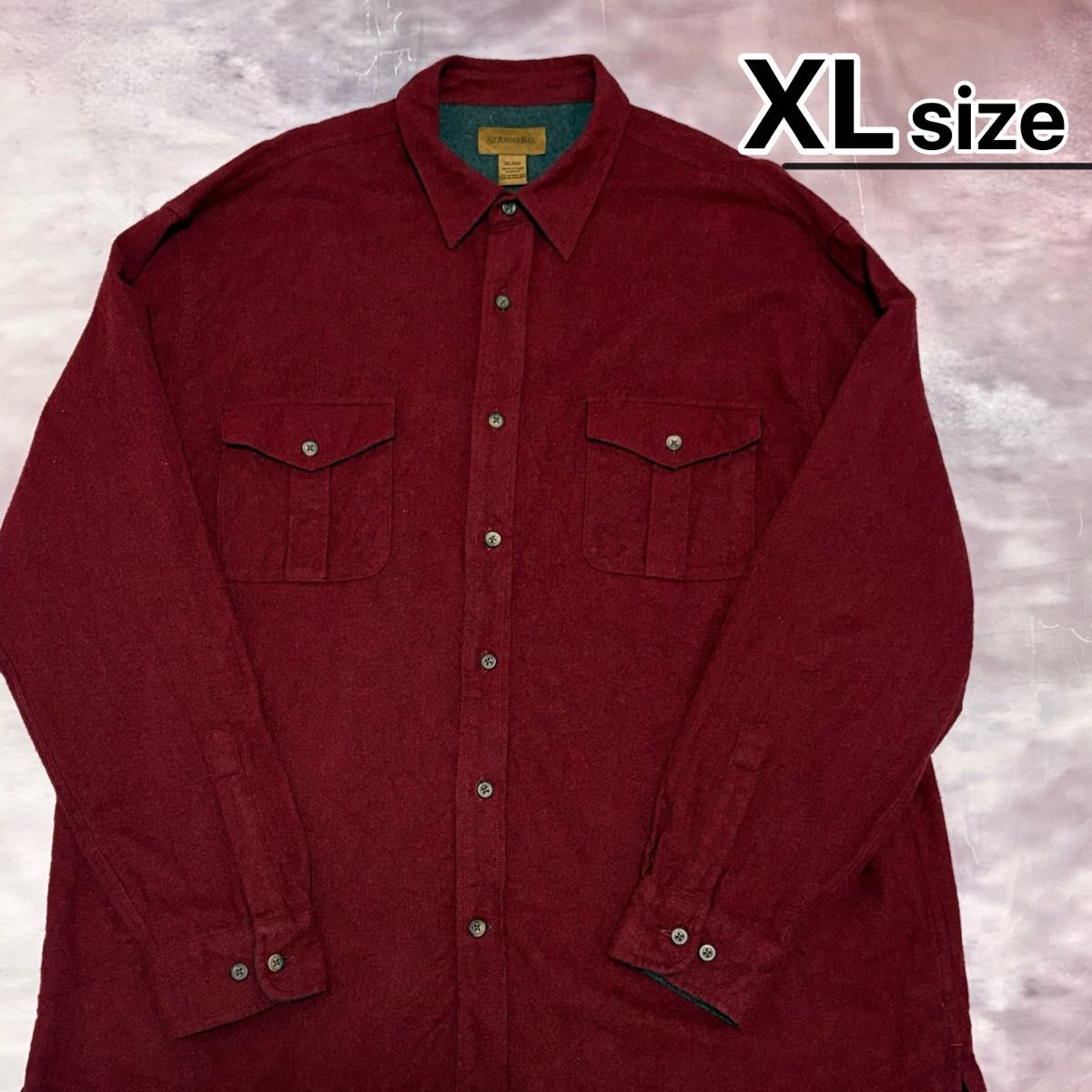 USA旧衣服法兰绒衬衫XL红波尔多素色圣约翰湾