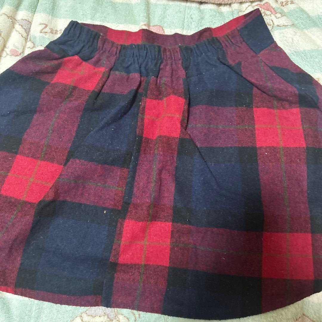 红色×深蓝色格纹迷你裙