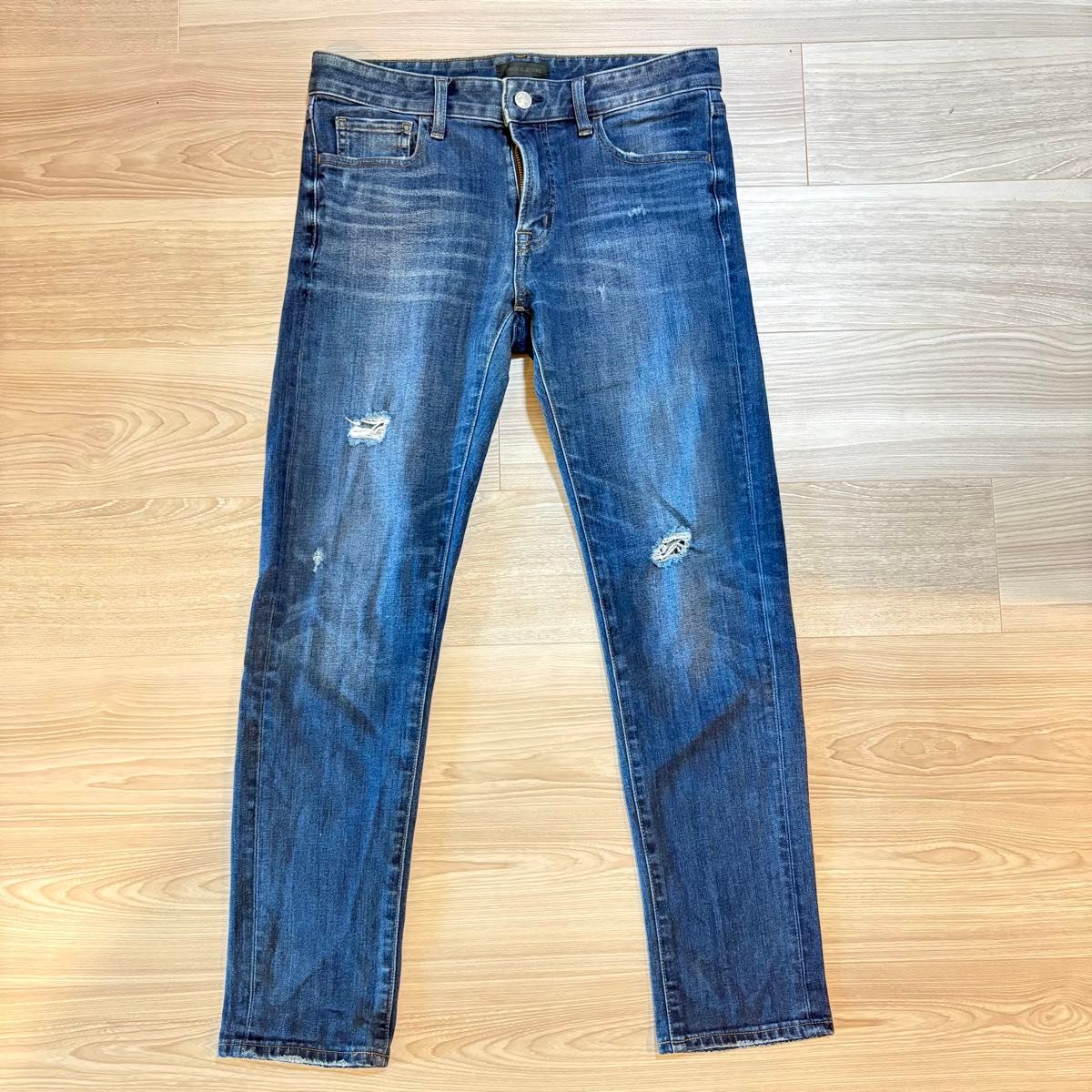 UNIQLO JEANS メンズ ダメージ ストレートデニム ストレッチ レディース パンツ スキニー ジーンズ ブルー
