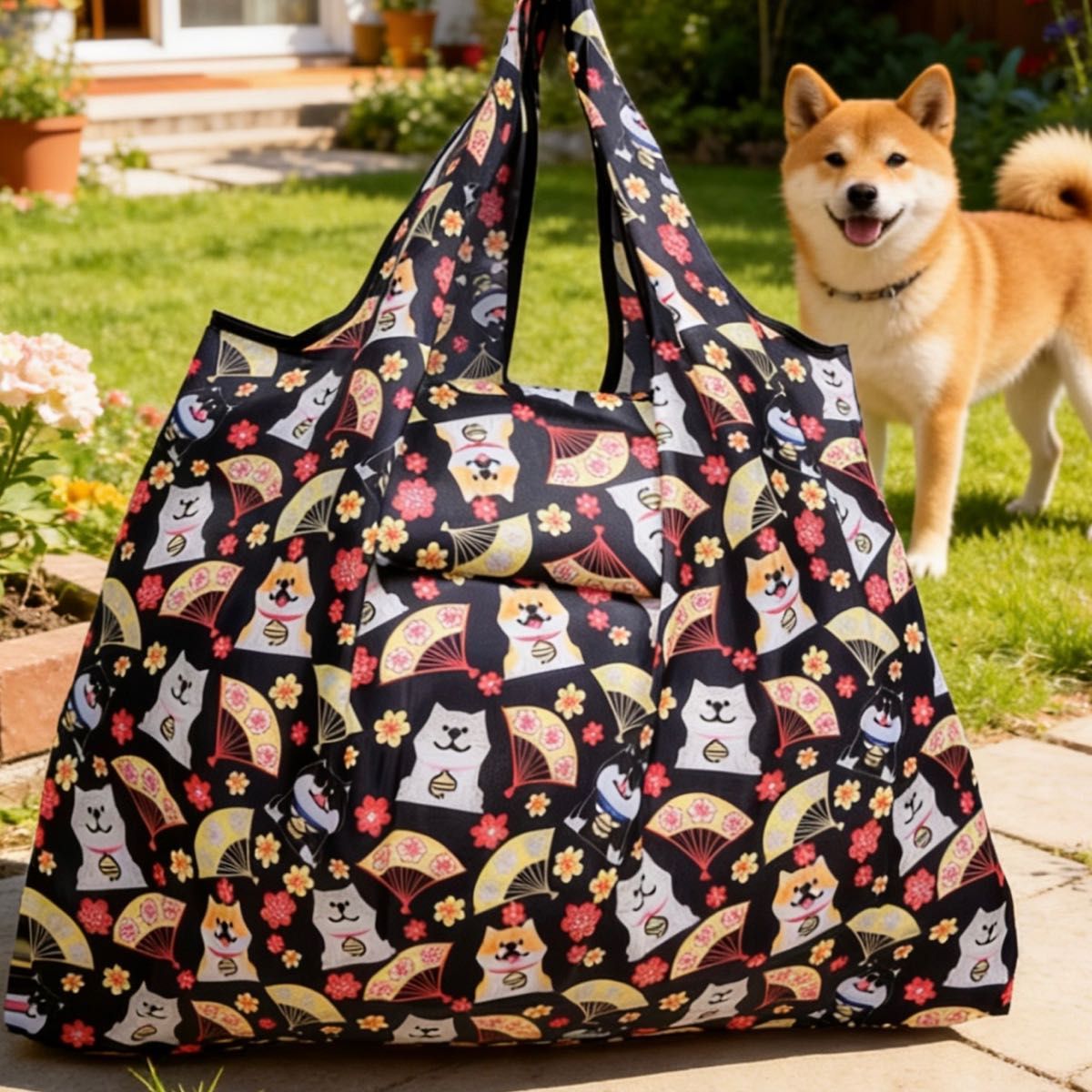 柴犬柄折叠环保袋大容量购物袋1个旅行用购物袋运动服收纳儿童玩具衣物整理收纳袋男女兼用