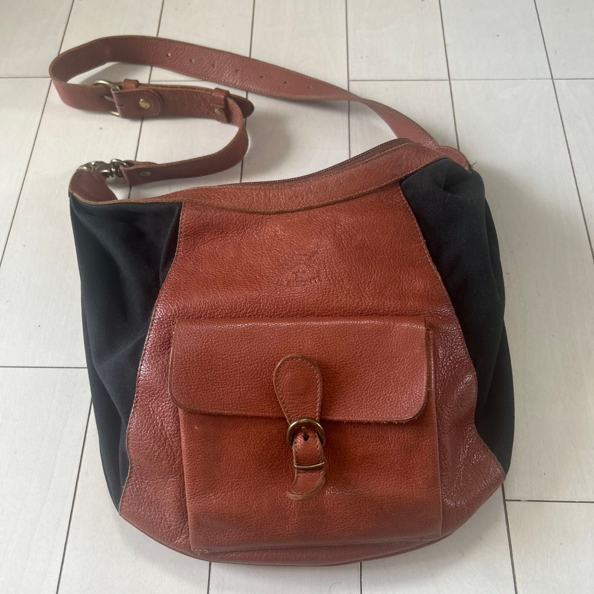 IL BISONTE Irvi Zonte Shoulder Bag Canvas Leather Brown×Black