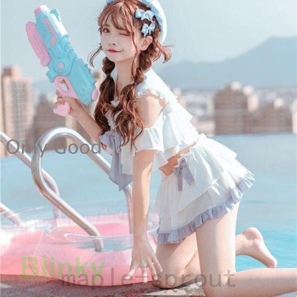 新作水手服泳衣可爱的梦萌原宿风泳衣学生女孩带短裤的2件套装