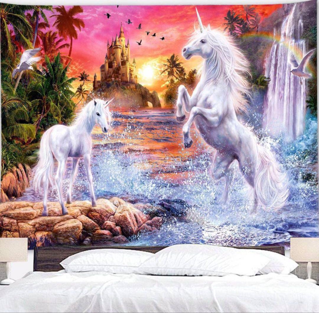 新品！挂毯F30 独角兽 白马 幻想 神话 城堡 乐园 墙面装饰