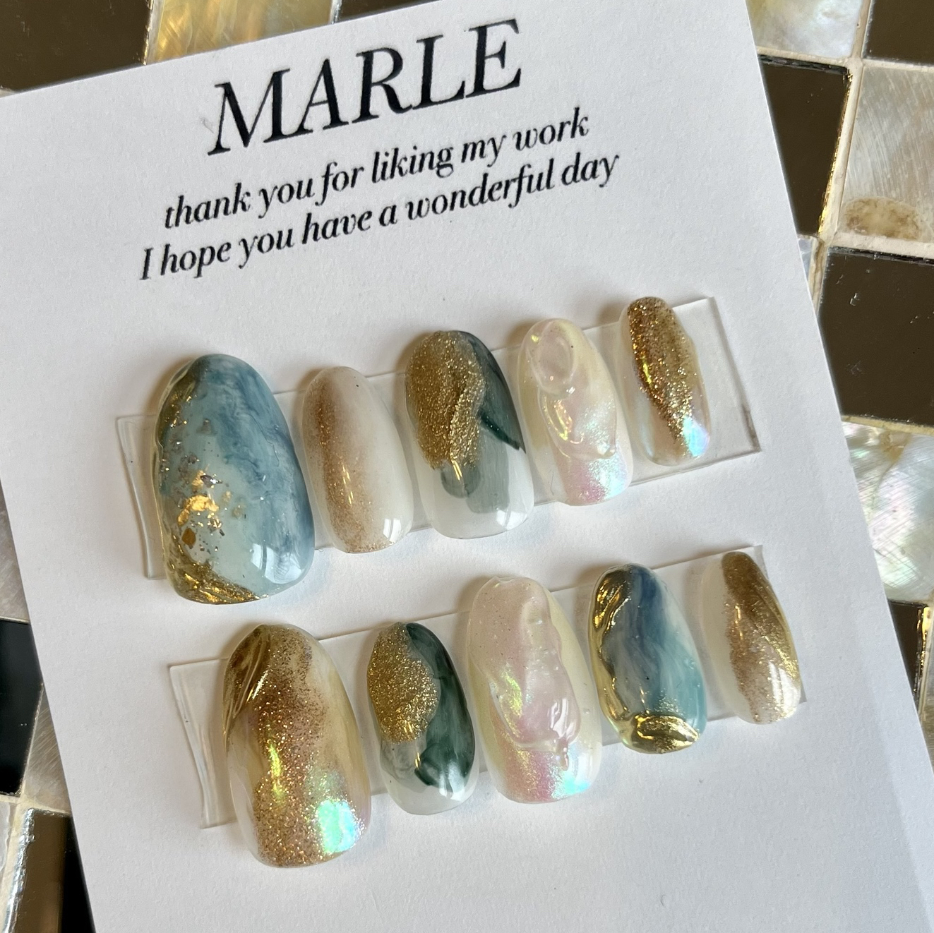 Blue Gold🦋 Nail Tips, Blue Nails, Nuance Nails, Weddings, Coming-of-Age Ceremonies, Invitations, Gold Nails, White Nails, Korean Nails, Furisode