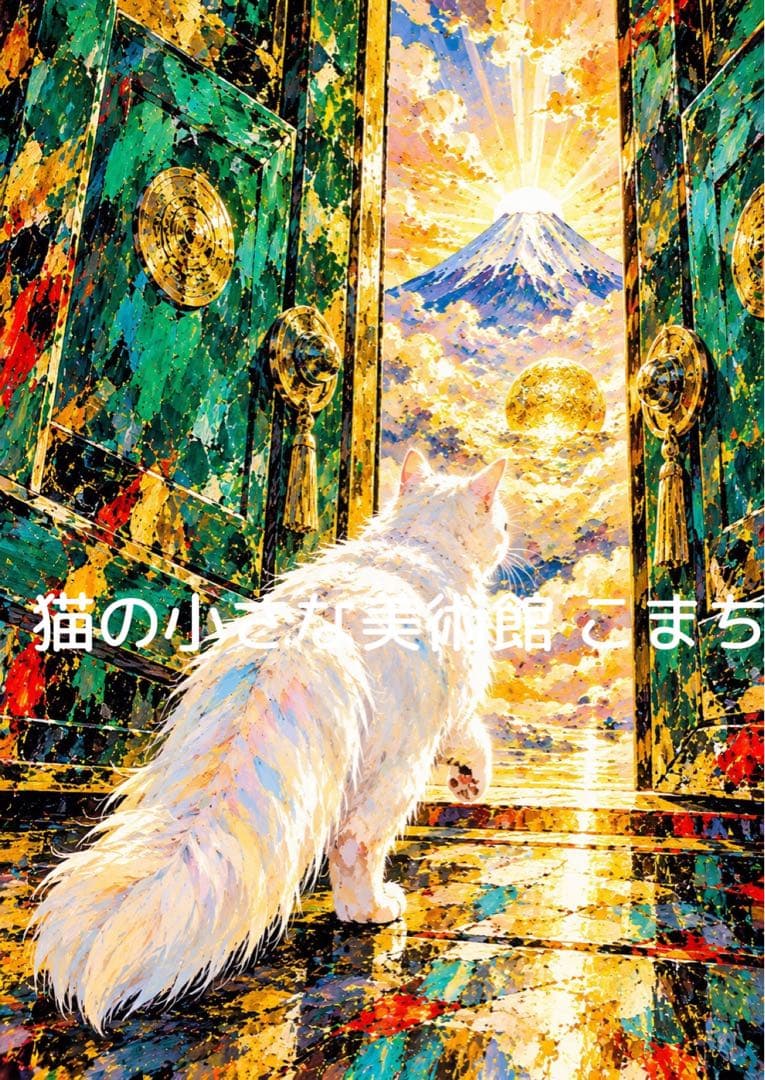 开运艺术〈唯一作品〉通往黎明富士山的金色之门·白猫的开运之路