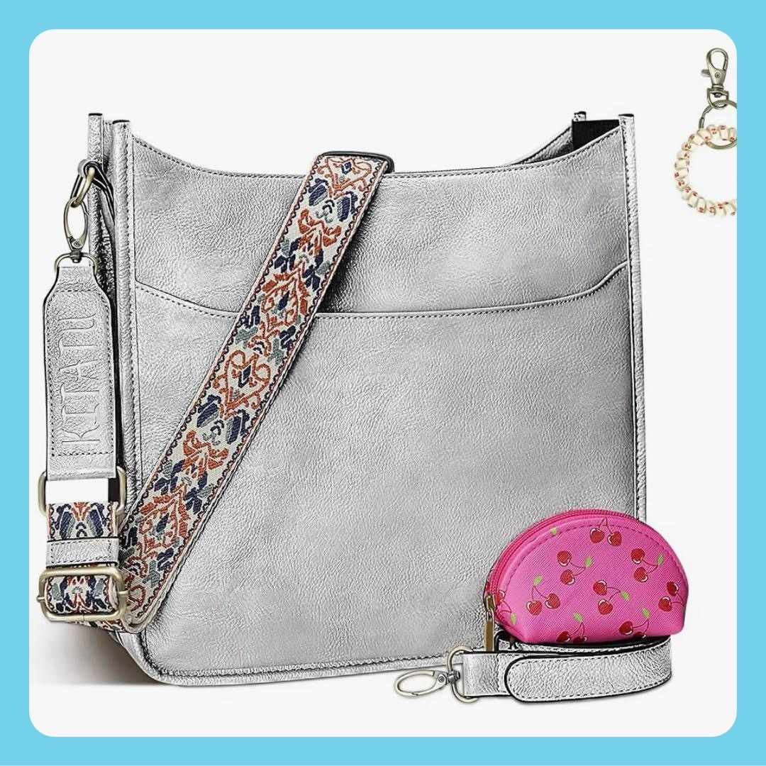 【 KITATU 】Women's Shoulder Bag Silver Large Capacity Crossbody Pouch Lightweight M Size