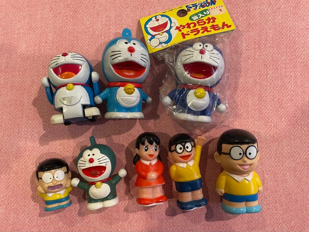 Doraemon Nobita Shizuka Sofubi Vintage Items Shogakukan 8-Piece Set Retro