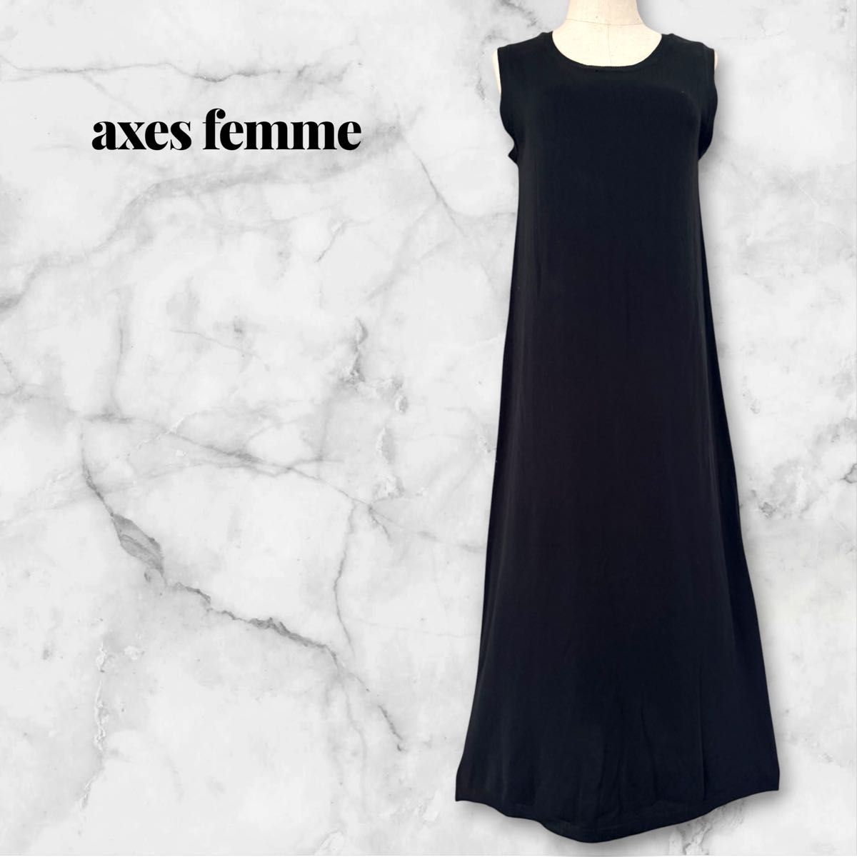 【axes femme】无袖 长款 薄款针织连衣裙 A字型