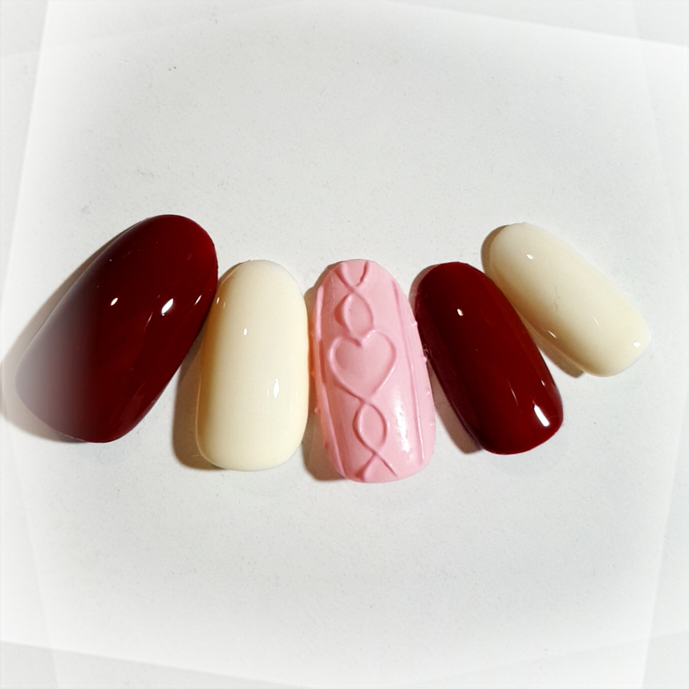 ♥Knit Nail Pink × Bordeaux