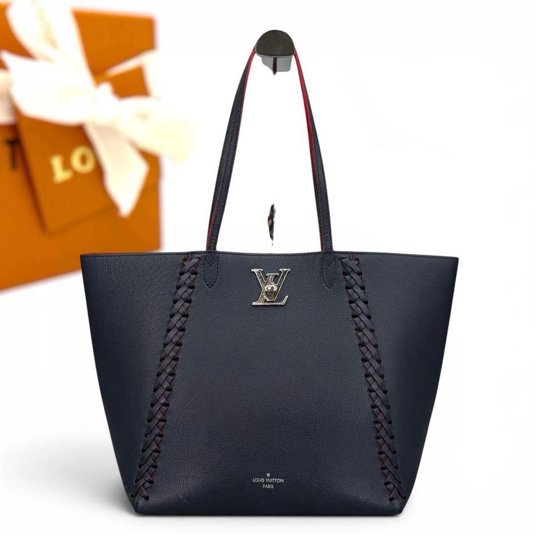 美品 ルイヴィトン ロックミー カバ トートバッグ マリーヌルージュ ネイビー LOUIS VUITTON レザー