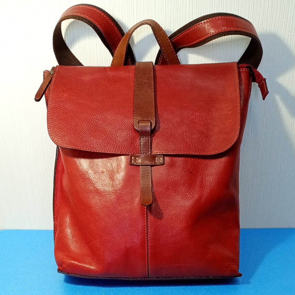 [USED] Backpack Genuine Leather Leather Red Tea Japanese Backpack