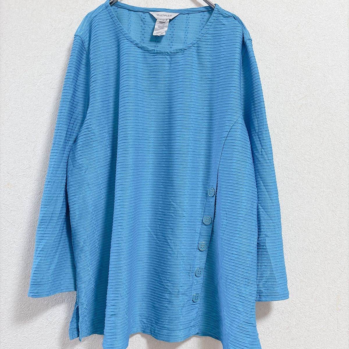 マルチプルズ カットソー クルーネック 長袖 横縞 青 【M～L】