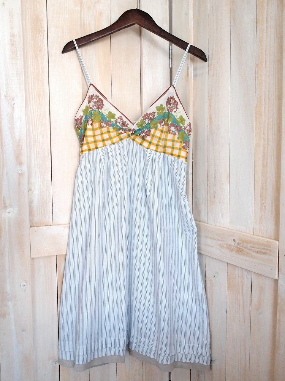 【Special sale】vintage handkerchief Onepiece brown x yellow