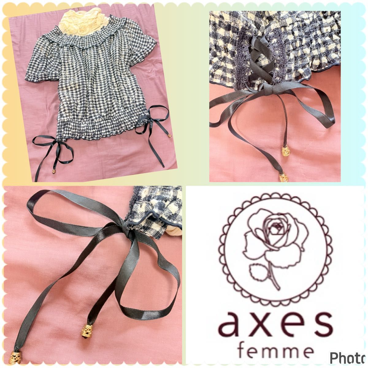アクシーズファム★良品★編み上げリボン★オフショルTP★森ガール★萌え系★y2k フェアリーグランジ axes お嬢様 フェミニン